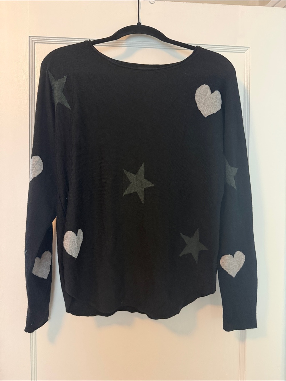 Rachel Zoe Black Sweater with Gray Hearts & Green Stars